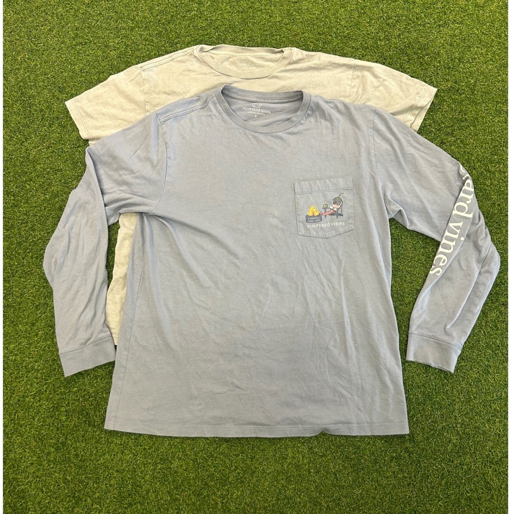 Vineyard Vines Mens Long Sleeve Pocket T-Shirt Bundle Blue Grey Small 2 Pack